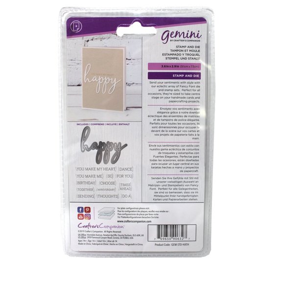 NWT CRAFTER'S COMPANION 14 PC Gemini HAPPY Die‎ & Clear Sentiment Stamps Phrases - Picture 2 of 6